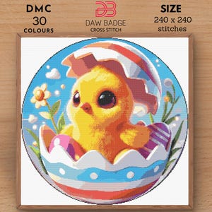 Chick Hatching Happy Easter Cross Stitch Pattern PDF Designs, Easter Bunny Egg Embroidery Pattern