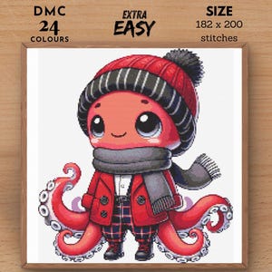 Cute Octopus Animals Modern Counted Easy Cross Stitch Pattern, Animal Embroidery Cross Stitch Chart Stitching Template