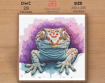 Tokay Gecko Cross Stitch Pattern: Watercolor Reptile Design (PDF)