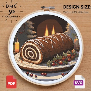 Christmas Yule Log Cross Stitch, Stitching Christmas, Christmas xstitch, Xmas Cross Stitch, Christmas Sampler, Christmas Decoration, PDF