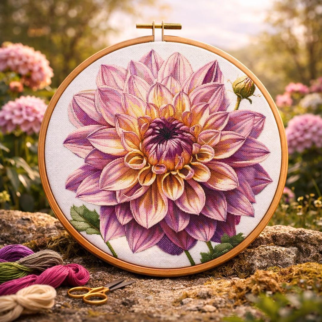 小物 24aw FLOWER PRINT TIE DAHLIA Ys for men Purple Dahlia Cross Stitch Pattern: Floral Garden Design (PDF/SVG