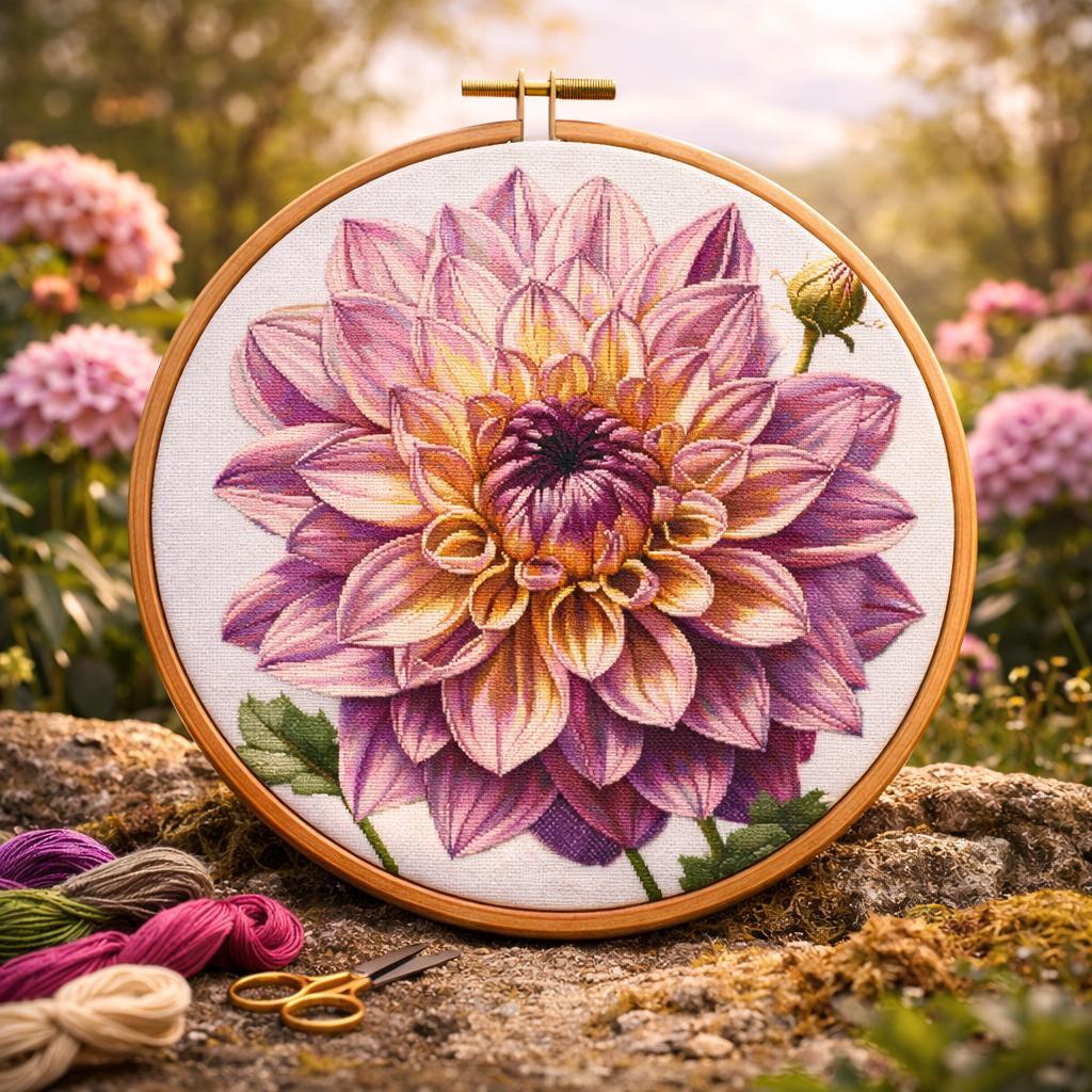 Purple Dahlia Cross Stitch Pattern: Floral Garden Design (PDF/SVG