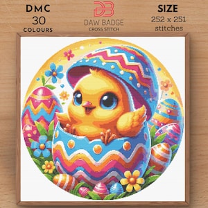 Chick Hatching Happy Easter Cross Stitch Pattern PDF Designs, Easter Bunny Egg Embroidery Pattern