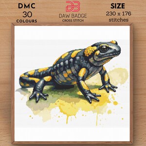 Salamandre maculée au point de croix : motif reptile aquarelle (PDF)