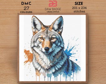 Coyote Watercolor Cross Stitch Pattern: Animal Embroidery (PDF)