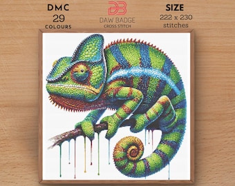 Panther Chameleon Watercolor Cross Stitch Pattern (PDF)