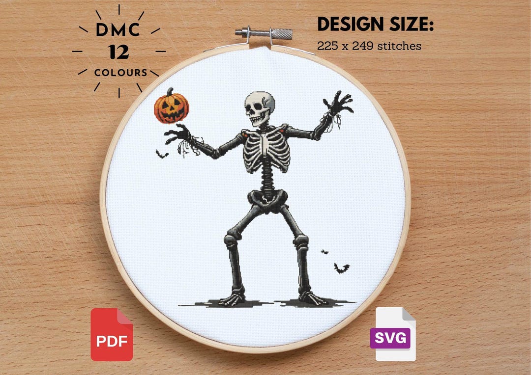 Spooky Skeleton Dance Cross Stitch Pattern: Halloween Pumpkin (PDF) - Etsy