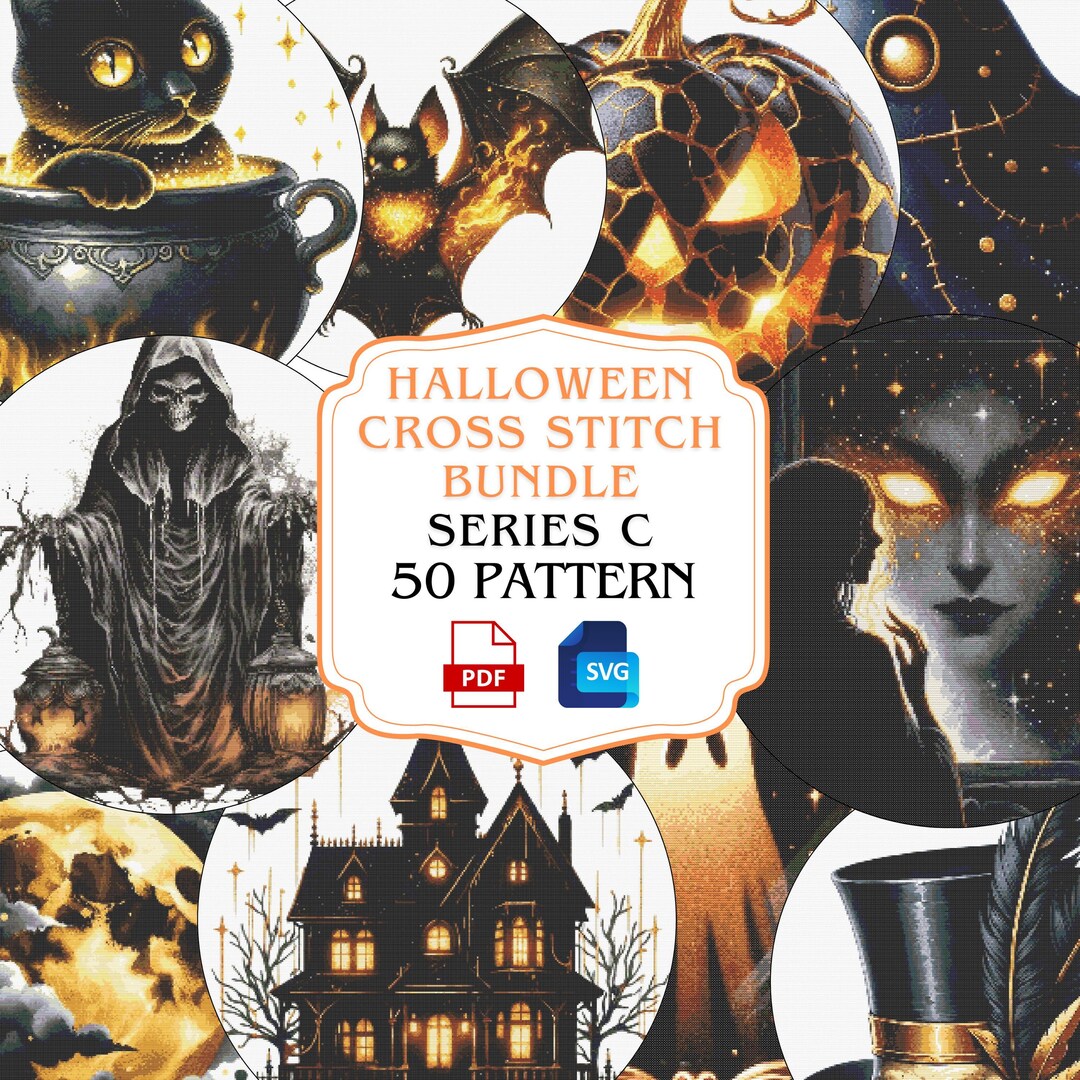 Dark Horror Halloween Cross Stitch Pattern Bundle: Spooky Embroidery ...