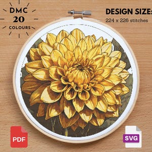 Yellow Dahlia Cross Stitch Dahlia Pattern, Flower Pattern, Floral Cross Stitch, Garden Nature Cross Stitch, Floral xstitch, Diy Cross Stitch