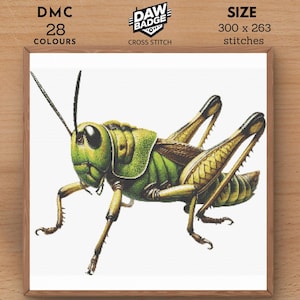 Grasshopper Cross Stitch Pattern: Watercolor Animal Embroidery (PDF)