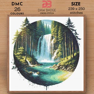 Nature Watercolor Spring Lake Water Cross Stitch Waterfall Pattern PDF, Hidden Waterfall Digital Landscape Nature Landscape Embroidery