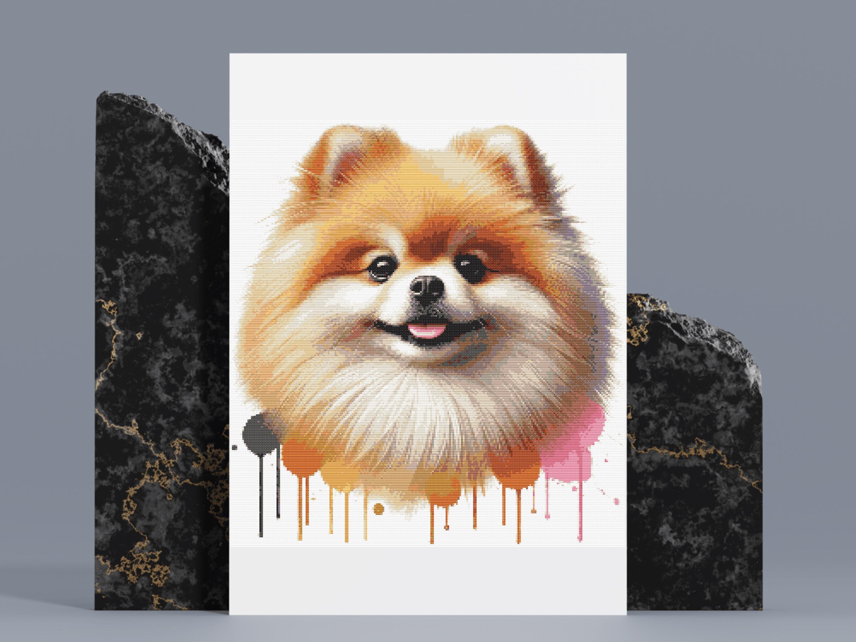 ポメラニアン犬のクロスステッチ図案：水彩画風動物刺繍（PDF） - Etsy