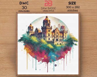 Chapultepec Castle Watercolor Cross Stitch Pattern (PDF/SVG)
