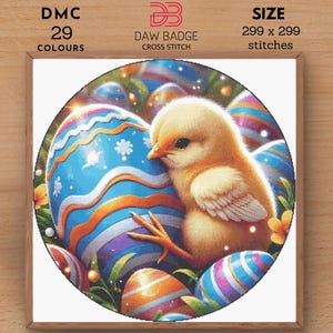 Chick Hugging Egg Happy Easter Cross Stitch Pattern PDF Designs, Easter Bunny Egg Embroidery Pattern