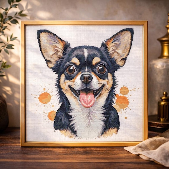 チワワ犬のクロスステッチ図案：水彩画風動物刺繍（PDF） - Etsy 日本