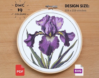 Schema per punto croce Iris viola: design floreale vintage (PDF, SVG)