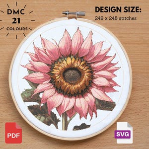 Pink Sunflower Cross Stitch Sunflower Pattern, Flower Floral Cross Stitch, Garden Nature Cross Stitch, Flower xstitch, Diy Cross Stitch PDF