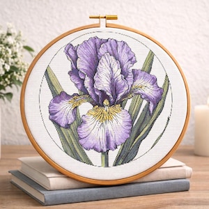 Lavender Iris Cross Stitch Pattern: Vintage Floral Design (PDF/SVG)