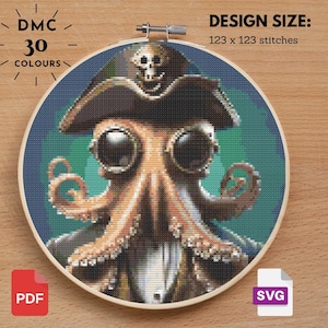 Octopus Cross Stitch Pattern   Octopus Pattern  Octopus Gift  Sea Creatures  Watercolor Pattern Ocean Sea Cross Stitch Instant Download PDF