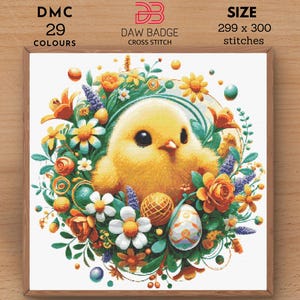 Chick Bouquet Hatching Happy Easter Cross Stitch Pattern PDF Designs, Easter Bunny Egg Embroidery Pattern