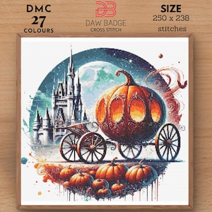 Pumpkin Carriage Halloween Pattern Halloween xstitch Pumpkin Cross Stitch Horror Cross Stitch Scary Cross Stitch Instant Download PDF