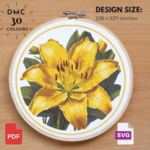 Yellow Lily Cross Stitch  Lily Pattern, Flower Pattern, Floral Cross Stitch, Garden Nature Cross Stitch, Flower xstitch, Diy Cross Stitch