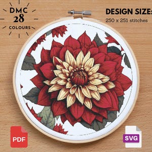Red Dahlia Cross Stitch Dahlia Pattern, Flower Pattern, Floral Cross Stitch, Garden Nature Cross Stitch, Floral xstitch, Diy Cross Stitch