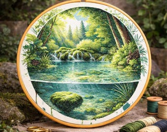 Watercolor Lake Forest Cross Stitch Pattern (PDF)