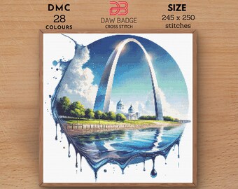 Gateway Arch Cross Stitch Pattern: Watercolor City Landscape (PDF Pattern)