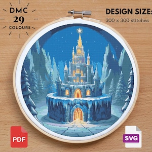 Château de glace de Noël au point de croix, broderie de Noël, point de croix de Noël, point de croix de Noël, échantillon de Noël, décoration de Noël, PDF