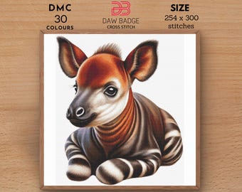 Okapi Watercolor Animal Cross Stitch Pattern (PDF)