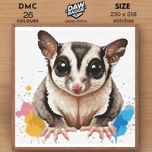 Sugar Glider Cross Stitch Pattern: Watercolor Animal Embroidery (PDF Pattern)