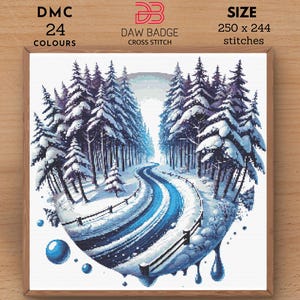 Snowy Forest Road Digital Landscape Nature Watercolor Hello Winter Path Snow Cross Stitch Pattern PDF, Nature Landscape Embroidery