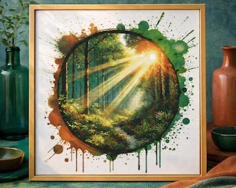 Sunrise Forest Cross Stitch Pattern: Dappled Woodlands Landscape (PDF)