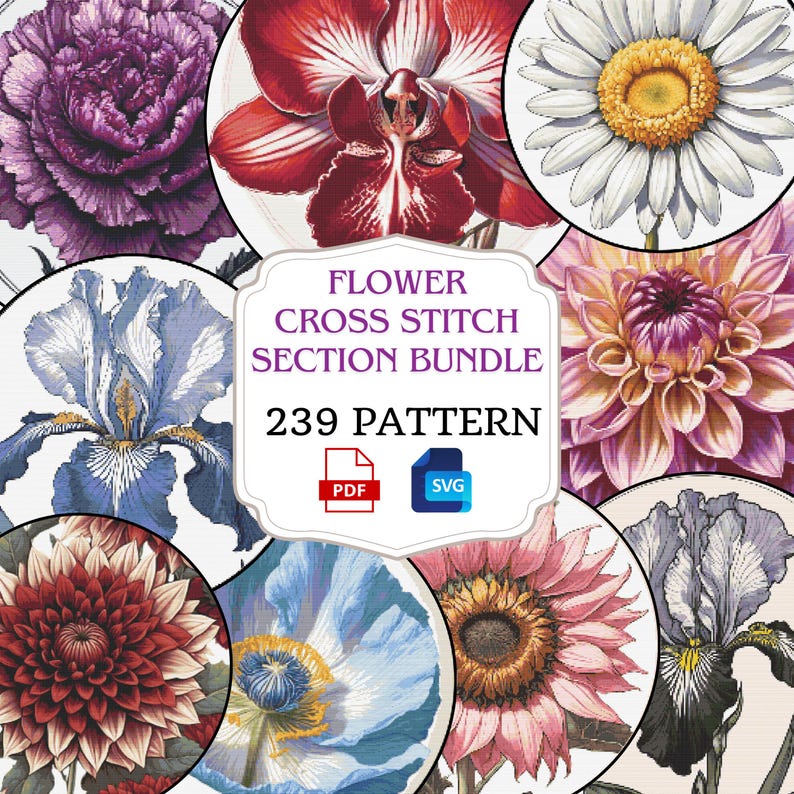 cross stitch pattern, cross stitch bundle, embroidery bundle, pattern bundle, entire shop bundle, stitch bundle, cross stitch set, flower cross stitch, flower pattern, flower embroidery, floral cross stitch, garden cross stitch, floral x-stitch