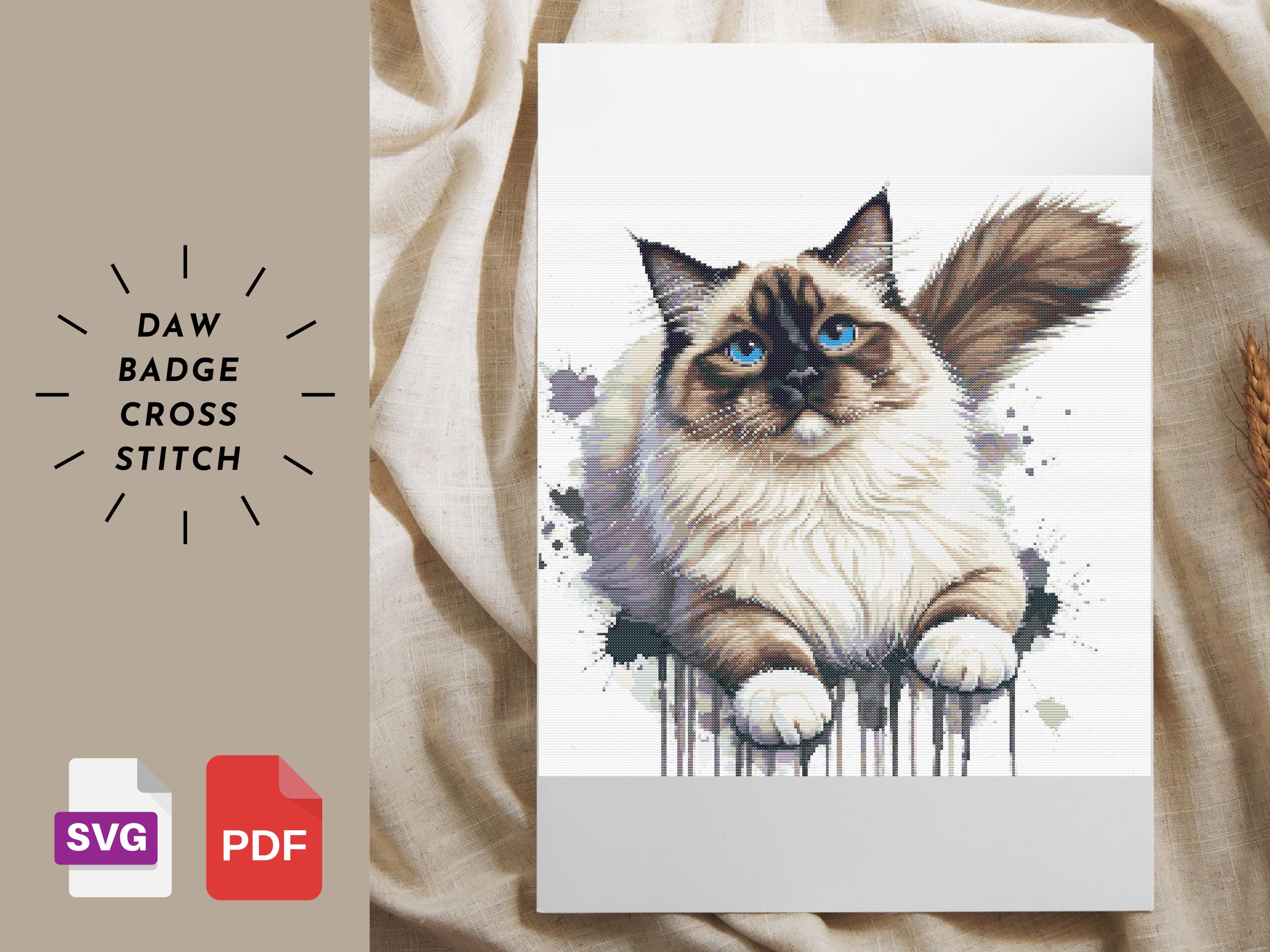 Ragdoll Cat Animal Cross Stitch Watercolor Art Pattern PDF, Counted ...