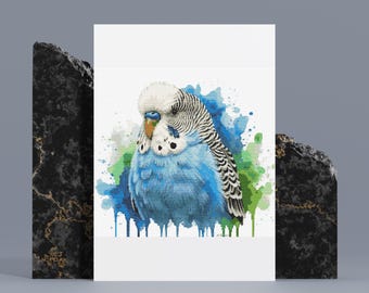 セキセイインコのクロスステッチパターン：水彩画風の鳥の刺繍（PDF