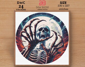 スケルトンハンドのクロスステッチパターン：ハロウィーンホラーデザイン（PDF）