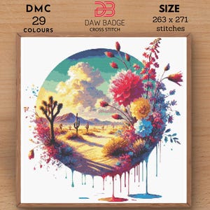 Desert Bloom Digital Landscape Nature Watercolor Desert Scene Summer Cactus Cross Stitch Pattern PDF, Nature Landscape Embroidery
