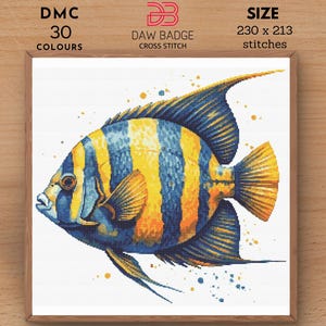 Angelfish Cross Stitch Pattern: Watercolor Fish Embroidery (PDF)
