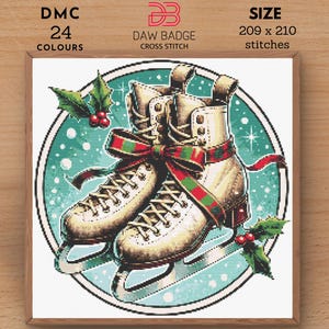 Patins à glace de Noël suspendus au point de croix, couture de Noël, Noël xstitch, Noël point de croix, échantillon de décoration de Noël, PDF