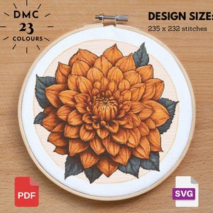 Orange Dahlia Cross Stitch Dahlia Pattern, Flower Pattern, Floral Cross Stitch, Garden Nature Cross Stitch, Floral xstitch, Diy Cross Stitch
