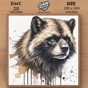 Wolverine Cross Stitch Pattern: Watercolor Animal Embroidery (PDF)
