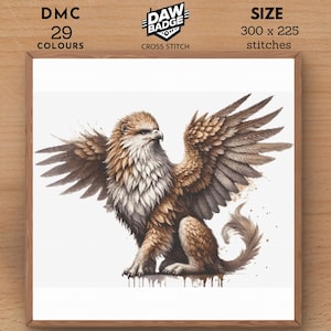 Griffin Digital Large Fantasy Animal Cross Stitch Pattern, Sampler Watercolor Animal Cross Stitch Embroidery Animal Pattern PDF SVG