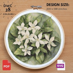 Jasmine Flower Cross Stitch Pattern   Floral Cross Stitch Antique Cross Stitch Vintage Flowers Garden Cross Stitch Instant Download PDF