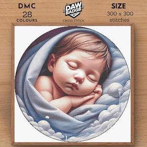 Sleeping Baby Nursery New Girl Boy Baby Cross Stitch Pattern Baby Cute Gift Large Cross Stitch