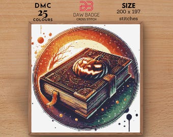 Magic Spellbook Cross Stitch Pattern: Halloween Pumpkin (Instant Download PDF)