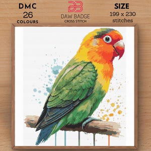 Lovebird Cross Stitch Pattern: Watercolor Bird Embroidery (PDF)
