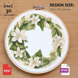 Jasmine Flower Cross Stitch Pattern   Floral Cross Stitch Antique Cross Stitch Vintage Flowers Garden Cross Stitch Instant Download PDF