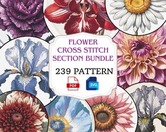 Floral Cross Stitch Pattern Bundle: Flower Embroidery Designs (PDF, SVG)